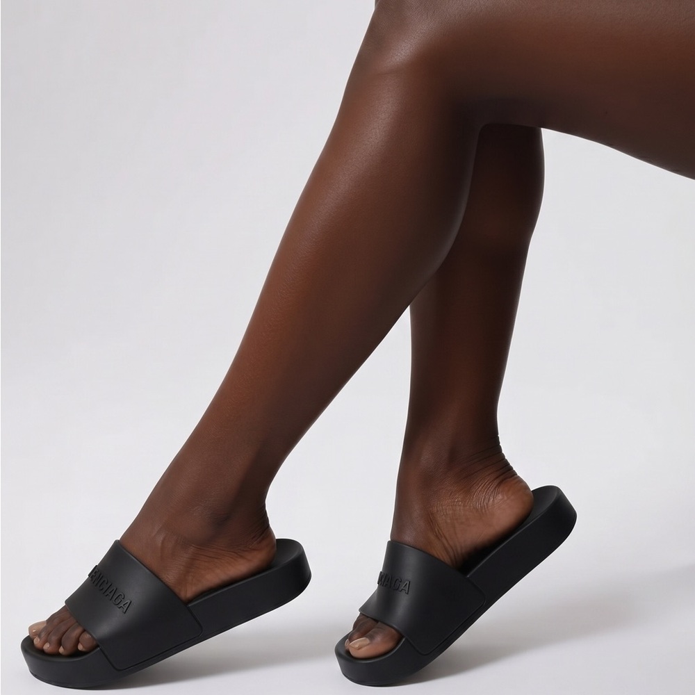 New Authentic Balenciaga Women Black Slide Sandals